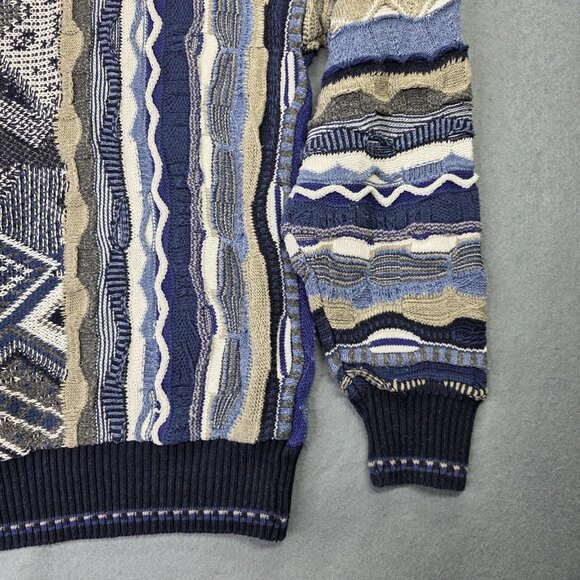 Florence Tricot Sweater Mens M Blue 3D Textured Knit Abstract Coogi Style Italy - Picture 6 of 16